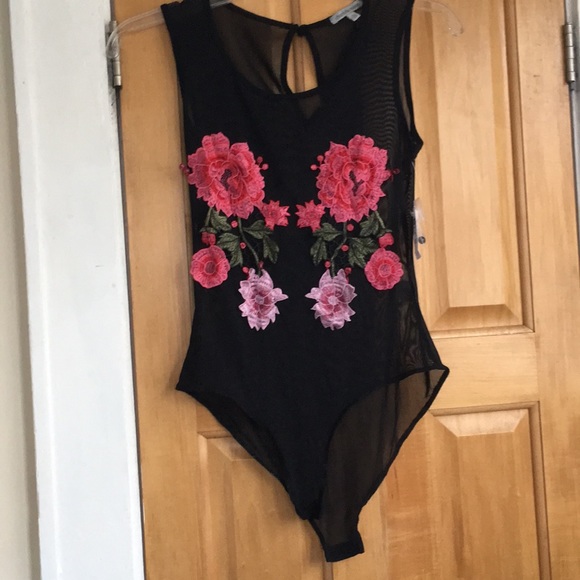 Charlotte Russe Tops - Black mesh floral body suit